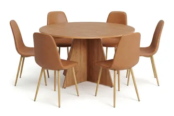 Vera spisegruppe rund 130 cm eik med 6 Nibe spisestoler - Eik - Møbler - Bord - Spisegruppe