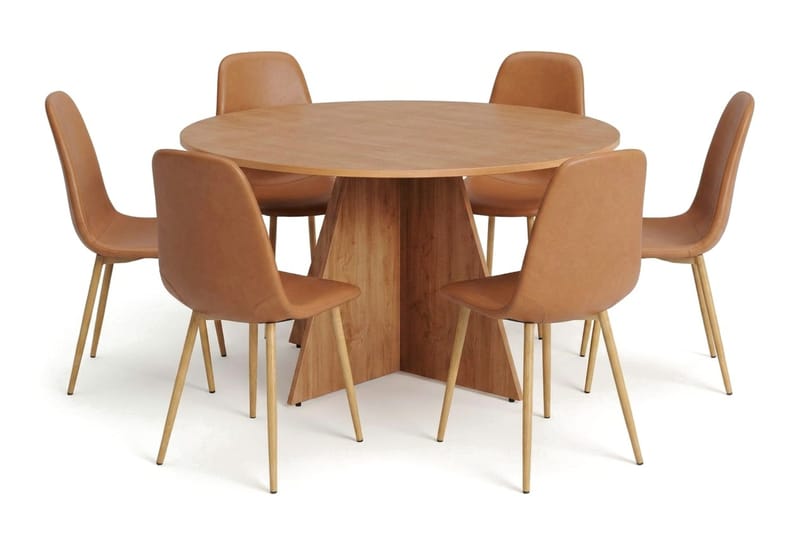 Vera spisegruppe rund 130 cm eik med 6 Nibe spisestoler - Eik - Møbler - Bord - Spisegruppe