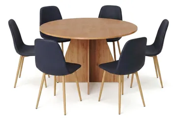Vera spisegruppe rund 130 cm eik med 6 Nibe spisestoler
