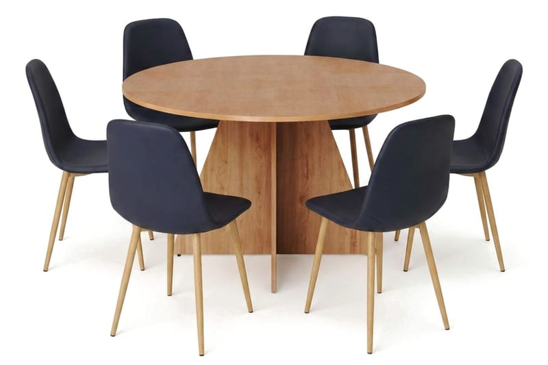 Vera spisegruppe rund 130 cm eik med 6 Nibe spisestoler, Eik