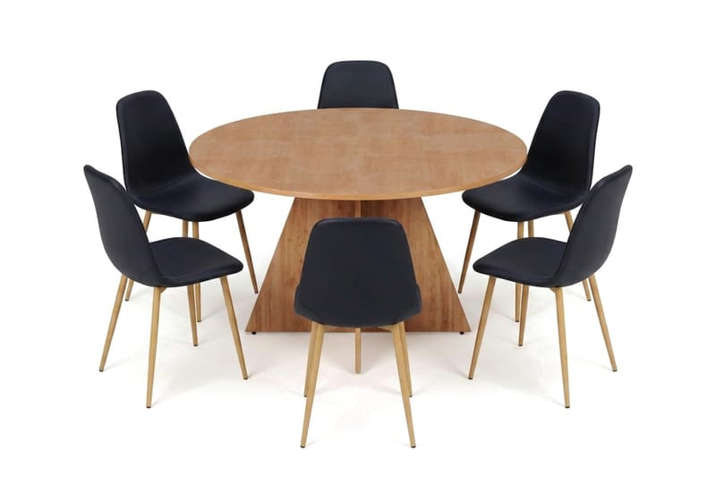Vera spisegruppe rund 130 cm eik med 6 Nibe spisestoler - Eik - Møbler - Bord - Spisegruppe