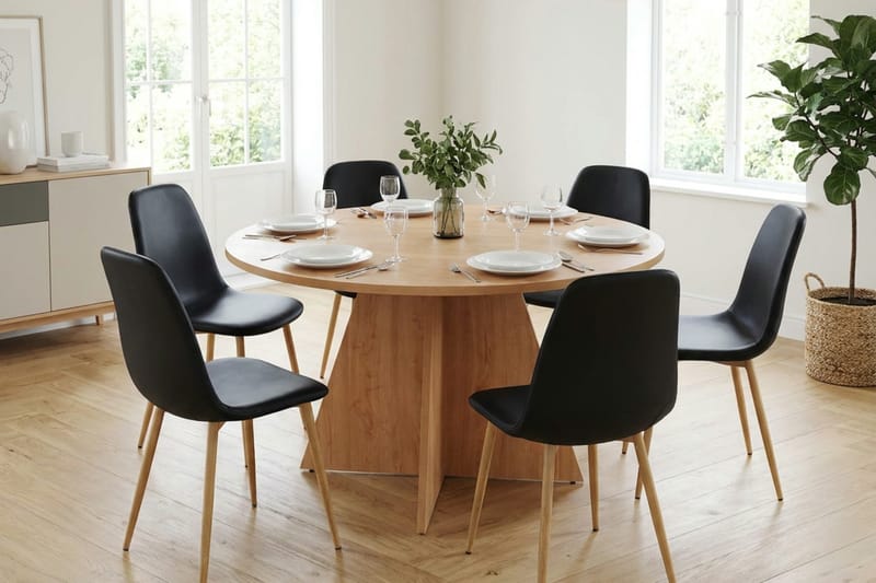 Vera spisegruppe rund 130 cm eik med 6 Nibe spisestoler - Eik - Møbler - Bord - Spisegruppe