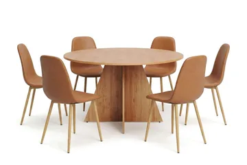 Vera spisegruppe rund 130 cm eik med 6 Nibe spisestoler - Eik - Møbler - Bord - Spisegruppe