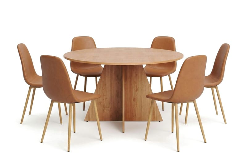 Vera spisegruppe rund 130 cm eik med 6 Nibe spisestoler, Eik