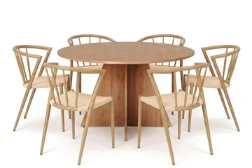 Vera spisegruppe rund 130 cm eik med 6 Winston spisestoler