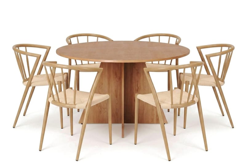 Vera spisegruppe rund 130 cm eik med 6 Winston spisestoler, Eik