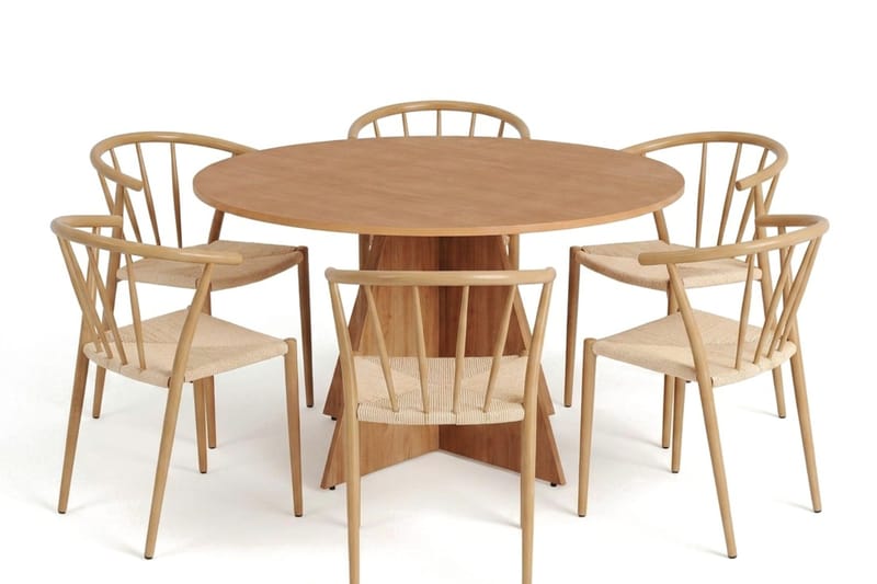 Vera spisegruppe rund 130 cm eik med 6 Winston spisestoler - Eik - Møbler - Bord - Spisegruppe