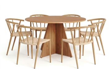 Vera spisegruppe rund 130 cm eik med 6 Winston spisestoler - Eik - Møbler - Bord - Spisegruppe