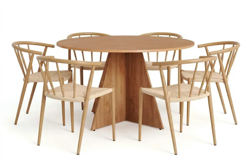 Vera spisegruppe rund 130 cm eik med 6 Winston spisestoler - Eik - Møbler - Bord - Spisegruppe
