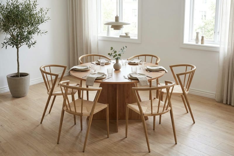 Vera spisegruppe rund 130 cm eik med 6 Winston spisestoler - Eik - Møbler - Bord - Spisegruppe