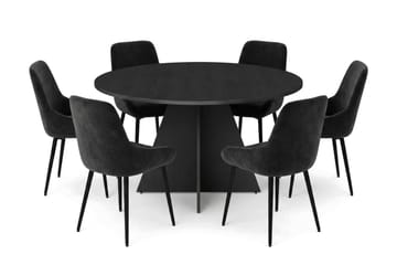 Vera spisegruppe rund 130 cm svart med 6 Alsarp spisestoler - Svart - Møbler - Bord - Spisegruppe