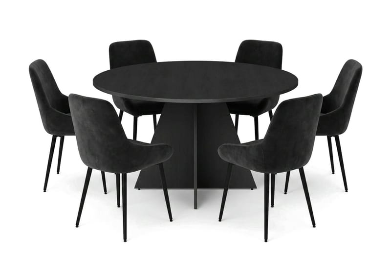 Vera spisegruppe rund 130 cm svart med 6 Alsarp spisestoler - Svart - Møbler - Bord - Spisegruppe