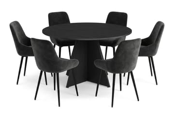 Vera spisegruppe rund 130 cm svart med 6 Alsarp spisestoler - Svart - Møbler - Bord - Spisegruppe
