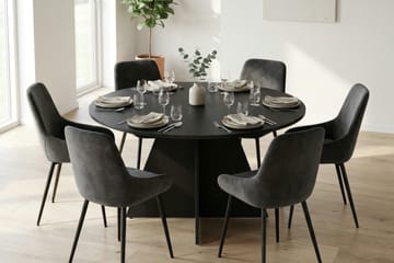 Vera spisegruppe rund 130 cm svart med 6 Alsarp spisestoler - Svart - Møbler - Bord - Spisegruppe
