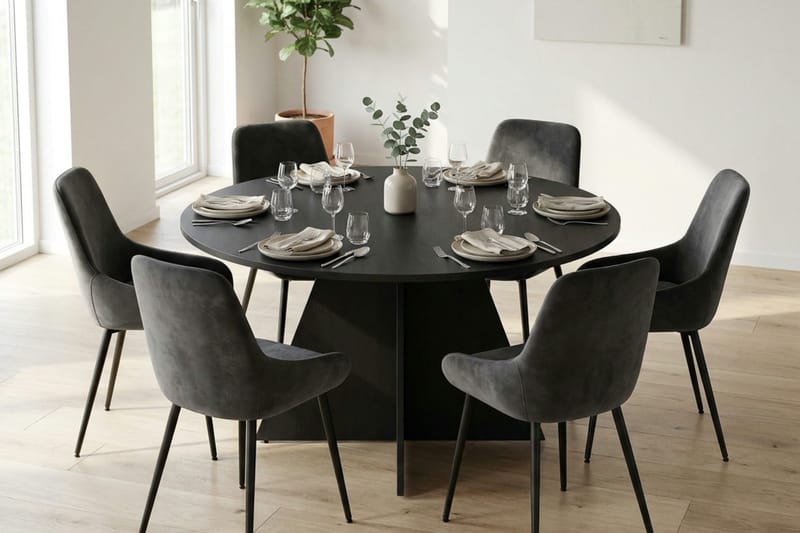 Vera spisegruppe rund 130 cm svart med 6 Alsarp spisestoler - Svart - Møbler - Bord - Spisegruppe