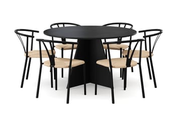Vera spisegruppe rund 130 cm svart med 6 Elysia spisestoler - Svartbeiset eik - Møbler - Bord - Spisegruppe