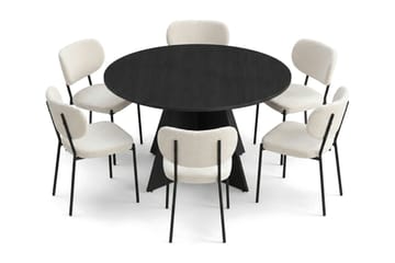 Vera spisegruppe rund 130 cm svart med 6 Gemmiano spisestoler - Svart - Møbler - Bord - Spisegruppe
