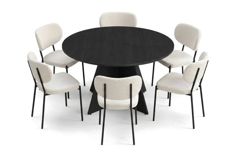 Vera spisegruppe rund 130 cm svart med 6 Gemmiano spisestoler - Svart - Møbler - Bord - Spisegruppe