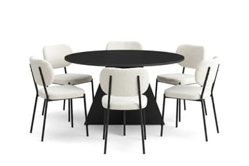 Vera spisegruppe rund 130 cm svart med 6 Gemmiano spisestoler - Svart - Møbler - Bord - Spisegruppe
