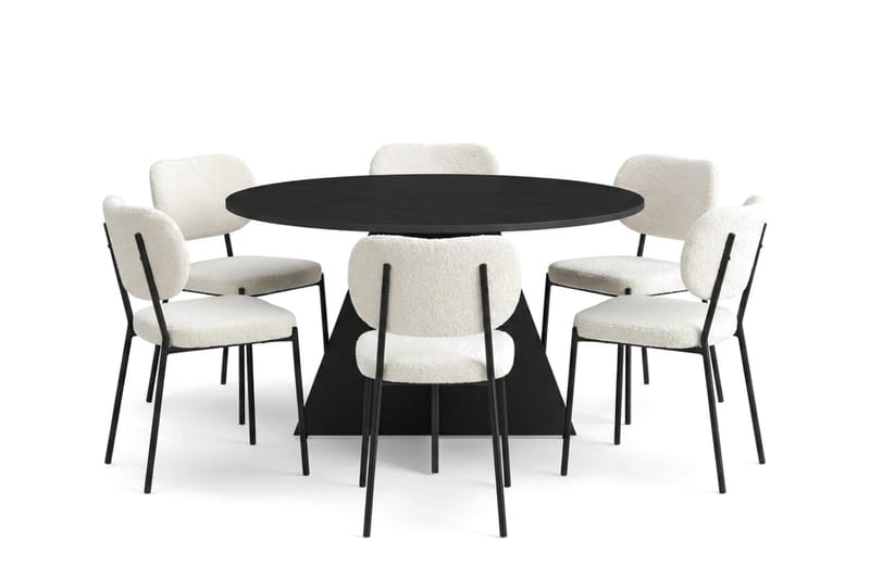 Vera spisegruppe rund 130 cm svart med 6 Gemmiano spisestoler, Svart
