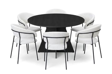 Vera spisegruppe rund 130 cm svart med 6 Karol spisestoler - Svart - Møbler - Bord - Spisegruppe