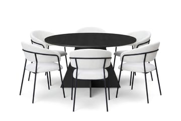 Vera spisegruppe rund 130 cm svart med 6 Karol spisestoler - Svart - Møbler - Bord - Spisegruppe