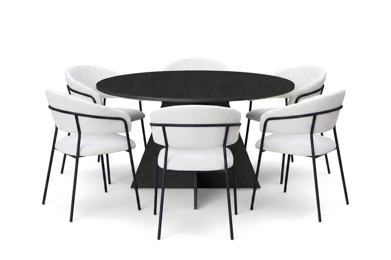 Vera spisegruppe rund 130 cm svart med 6 Karol spisestoler - Svart - Møbler - Bord - Spisegruppe