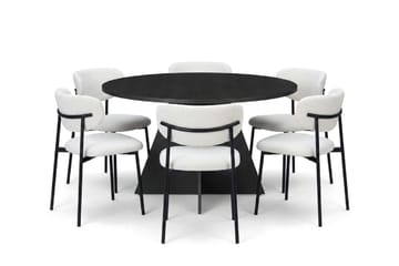 Vera spisegruppe rund 130 cm svart med 6 Lucy spisestoler - Svart - Møbler - Bord - Spisegruppe
