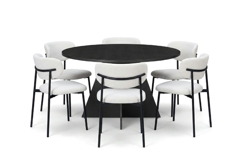 Vera spisegruppe rund 130 cm svart med 6 Lucy spisestoler - Svart - Møbler - Bord - Spisegruppe