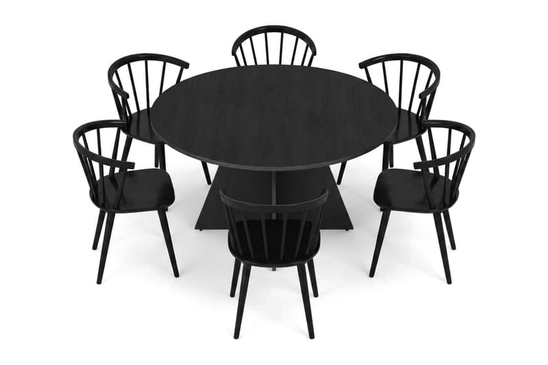 Vera spisegruppe rund 130 cm svart med 6 Tyrö spisestoler - Svart - Møbler - Bord - Spisegruppe