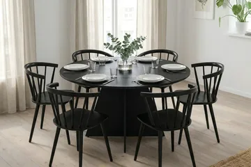 Vera spisegruppe rund 130 cm svart med 6 Tyrö spisestoler - Svart - Møbler - Bord - Spisegruppe
