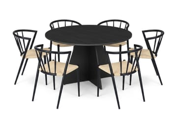 Vera spisegruppe rund 130 cm svart med 6 Winston spisestoler - Svart - Møbler - Bord - Spisegruppe