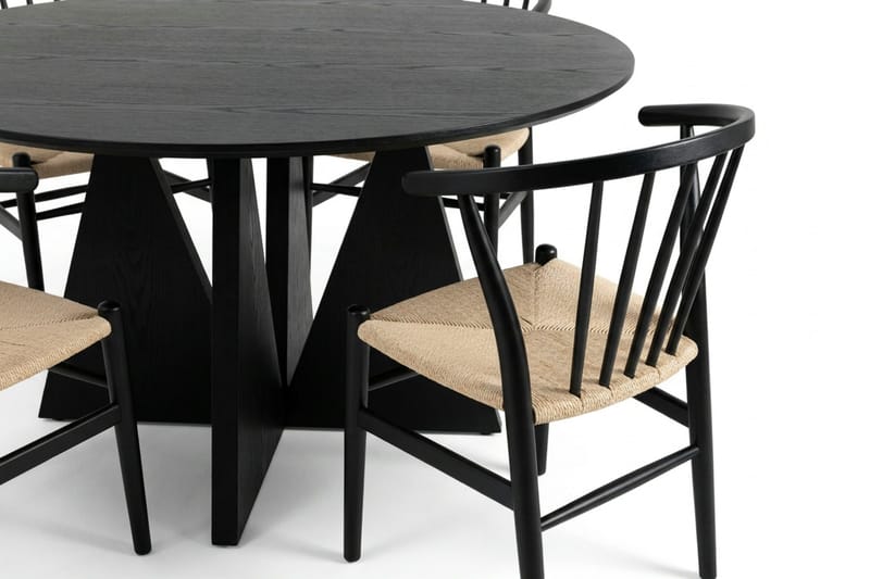 Vera spisegruppe rund 130 cm svart med 6 Winston spisestoler - Svart - Møbler - Bord - Spisegruppe