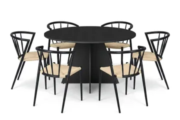 Vera spisegruppe rund 130 cm svart med 6 Winston spisestoler - Svartbeiset eik - Møbler - Bord - Spisegruppe