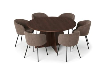 Vera spisegruppe rund 130 cm valnøtt med 6 Berit spisestoler - Valnøtt - Møbler - Bord - Spisegruppe