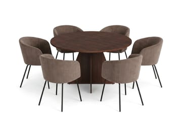 Vera spisegruppe rund 130 cm valnøtt med 6 Berit spisestoler - Valnøtt - Møbler - Bord - Spisegruppe