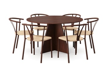 Vera spisegruppe rund 130 cm valnøtt med 6 Elysia spisestoler - Valnøtt - Møbler - Bord - Spisegruppe