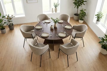 Vera spisegruppe rund 130 cm valnøtt med 6 Filip spisestoler - Valnøtt - Møbler - Bord - Spisegruppe