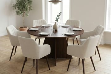 Vera spisegruppe rund 130 cm valnøtt med 6 Filippa spisestoler - Valnøtt - Møbler - Bord - Spisegruppe