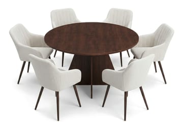 Vera spisegruppe rund 130 cm valnøtt med 6 Filippa spisestoler - Valnøtt - Møbler - Bord - Spisegruppe