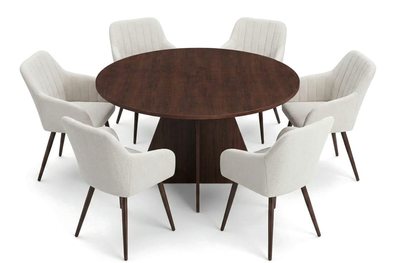 Vera spisegruppe rund 130 cm valnøtt med 6 Filippa spisestoler - Valnøtt - Møbler - Bord - Spisegruppe