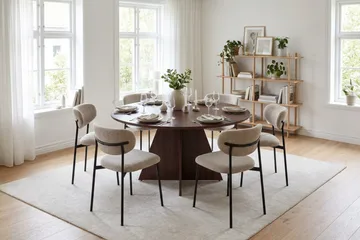Vera spisegruppe rund 130 cm valnøtt med 6 Lucy spisestoler - Valnøtt - Møbler - Bord - Spisegruppe