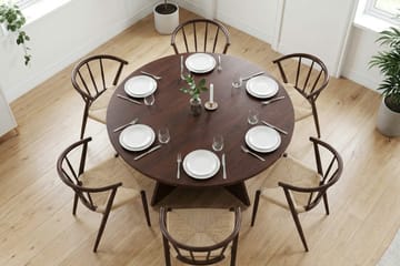 Vera spisegruppe rund 130 cm valnøtt med 6 Winston spisestoler - Valnøtt - Møbler - Bord - Spisegruppe