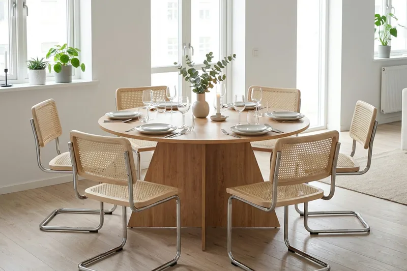 Vera spisegruppe rund 150 cm eik med 6 Build spisestoler - Eik - Møbler - Bord - Spisegruppe