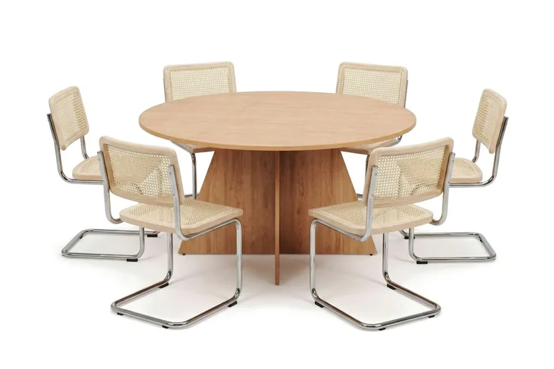 Vera spisegruppe rund 150 cm eik med 6 Build spisestoler, Eik