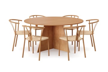 Vera spisegruppe rund 150 cm eik med 6 Elysia spisestoler - Eik - Møbler - Bord - Spisegruppe