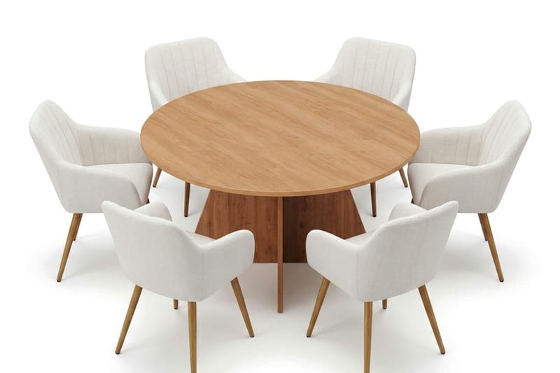 Vera spisegruppe rund 150 cm eik med 6 Filippa spisestoler, Eik