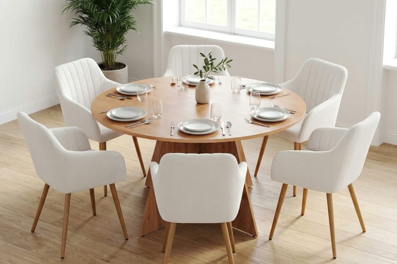 Vera spisegruppe rund 150 cm eik med 6 Filippa spisestoler - Eik - Møbler - Bord - Spisegruppe