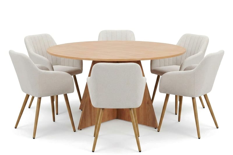 Vera spisegruppe rund 150 cm eik med 6 Filippa spisestoler - Eik - Møbler - Bord - Spisegruppe