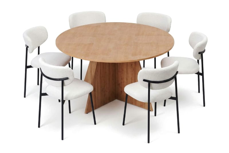 Vera spisegruppe rund 150 cm eik med 6 Lucy spisestoler - Eik - Møbler - Bord - Spisegruppe